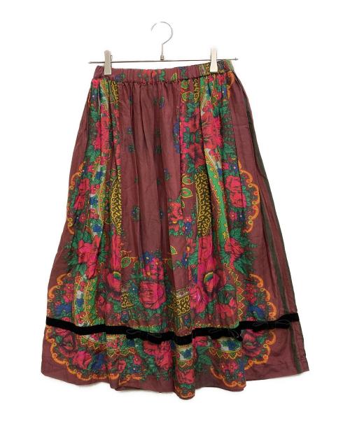 COMME des GARCONS GIRL（コムデギャルソンガール）COMME des GARCONS GIRL (コムデギャルソンガール) テンセル総柄リボンスカート ボルドー サイズ:XSの古着・服飾アイテム