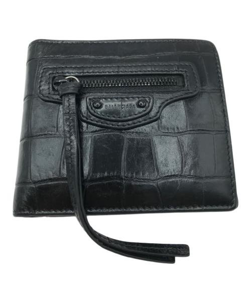 BALENCIAGA（バレンシアガ）BALENCIAGA (バレンシアガ) クロコ型押し2つ折り財布 ブラックの古着・服飾アイテム