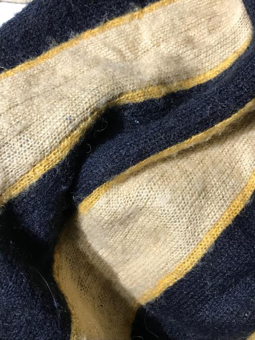 stussy（ステューシー）stussy (ステューシー) モヘア混ストライプカーディガン ブラック×イエロー サイズ:XLの古着・服飾アイテム