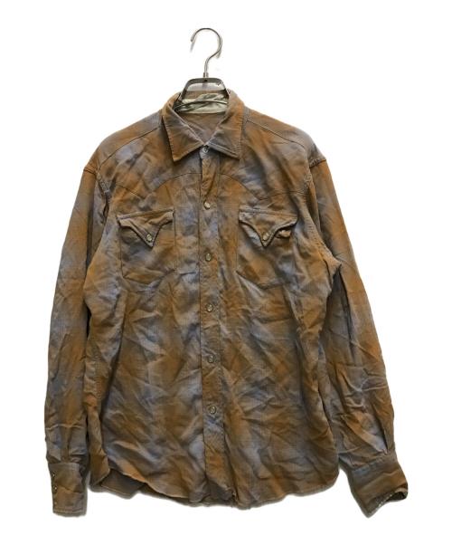 USED（ユーズド）USED (ユーズド) レーヨンオンブレチェックウエスタンシャツ ブラウン サイズ:不明の古着・服飾アイテム