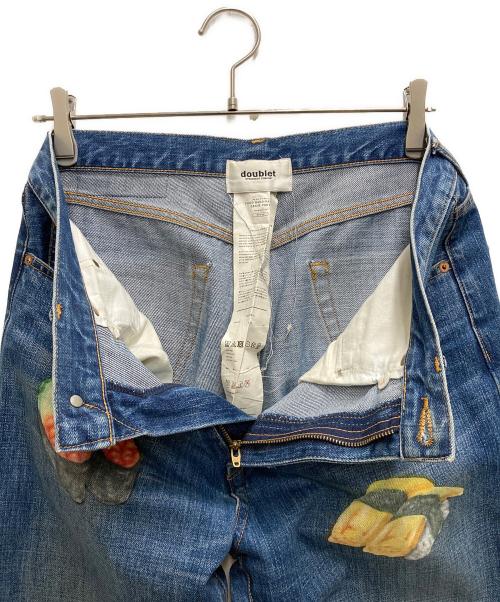 doublet（ダブレット）doublet (ダブレット) FOOD HAND-PAINTED DENIM PANTS インディゴ サイズ:Mの古着・服飾アイテム