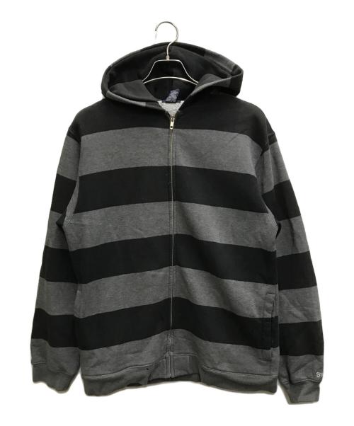 stussy（ステューシー）stussy (ステューシー) 90`Sボーダージップフーディ グレー サイズ:Lの古着・服飾アイテム