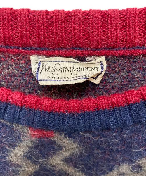 Yves Saint Laurent（イヴサンローラン）Yves Saint Laurent (イヴサンローラン) 90's マルチデザインニット ネイビー サイズ:Mの古着・服飾アイテム