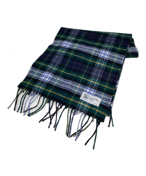 JOHNSTONS OF ELGIN（ジョンストンズオブエルガン）JOHNSTONS OF ELGIN (ジョンストンズオブエルガン) カシミヤチェックマフラー グリーンの古着・服飾アイテム