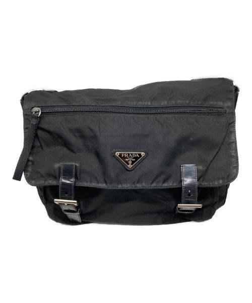 PRADA（プラダ）PRADA (プラダ) ダブルベルトメッセンジャーバッグ ブラックの古着・服飾アイテム