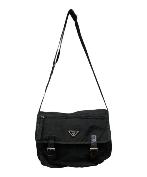 PRADA（プラダ）PRADA (プラダ) ダブルベルトメッセンジャーバッグ ブラックの古着・服飾アイテム