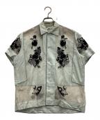 BODEボーディ）の古着「シルクブランドシアー刺繍シャツ」｜グリーン