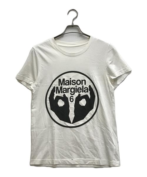 MM6 Maison Margiela（エムエムシックスメゾンマルジェラ）MM6 Maison Margiela (エムエムシックスメゾンマルジェラ) ハンドサインロゴTシャツ ホワイト サイズ:XSの古着・服飾アイテム
