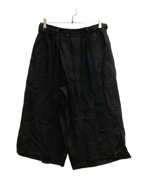GROUND Y（グラウンドワイ）GROUND Y (グラウンドワイ) リネンハーフパンツ ブラック サイズ:3の古着・服飾アイテム