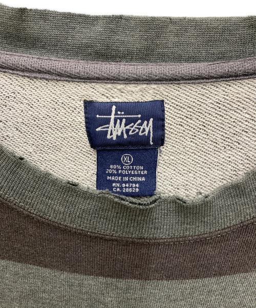 stussy（ステューシー）stussy (ステューシー) ボーダースウェット グレー サイズ:XLの古着・服飾アイテム