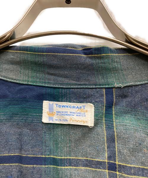 TOWN CRAFT（タウンクラフト）TOWN CRAFT (タウンクラフト) 60'S オンブレチェックレーヨンシャツ グリーン×ネイビー サイズ:15 1/2の古着・服飾アイテム