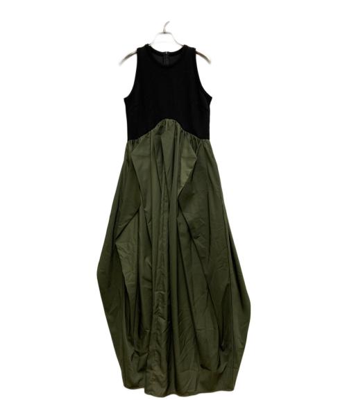 UN3D.（アンスリード）UN3D. (アンスリード) CURVE LINE TUCK SLEEVELESS OP ブラック×カーキ サイズ:38の古着・服飾アイテム