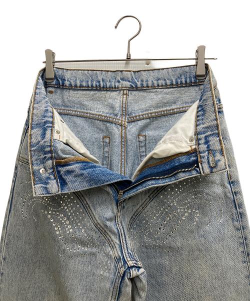 Y. PROJECT（ワイプロジェクト）Y. PROJECT (ワイプロジェクト) ラインストーンデニムパンツ インディゴ サイズ: 71cm (W28)の古着・服飾アイテム