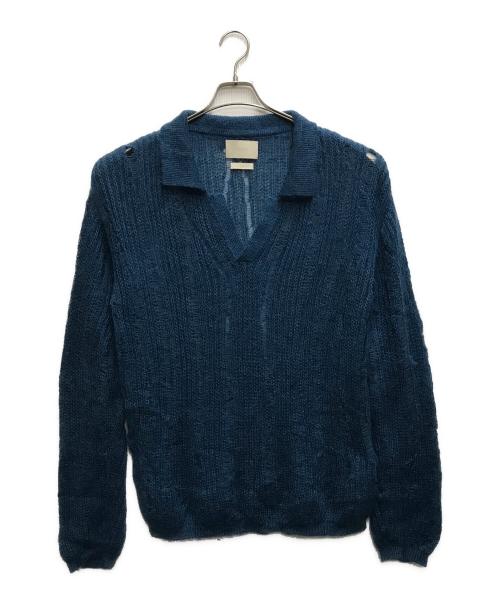 YOKE（ヨーク）YOKE (ヨーク) SILK MOHAIR SKIPPER SWEATER ブルー サイズ:3の古着・服飾アイテム