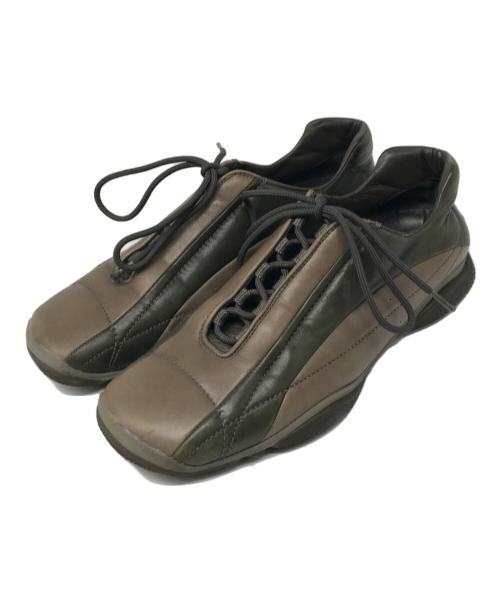 PRADA SPORTS（プラダスポーツ）PRADA SPORTS (プラダスポーツ) 00's スクエアトゥレザースニーカー ブラウン×グリーン サイズ: 8 1/2の古着・服飾アイテム