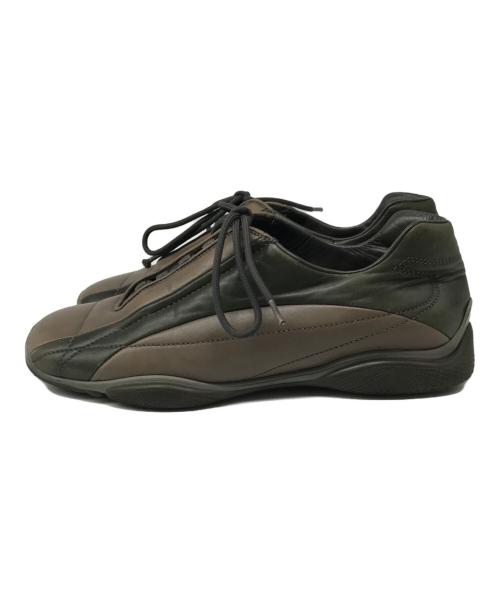 PRADA SPORTS（プラダスポーツ）PRADA SPORTS (プラダスポーツ) 00's スクエアトゥレザースニーカー ブラウン×グリーン サイズ: 8 1/2の古着・服飾アイテム