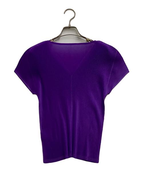 PLEATS PLEASE（プリーツプリーズ）PLEATS PLEASE (プリーツプリーズ) Vネックプリーツトップス パープル サイズ:3の古着・服飾アイテム