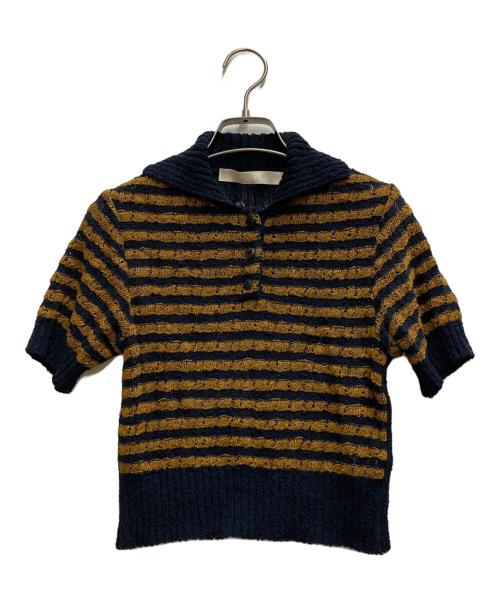 LEINWANDE（ラインヴァンド）LEINWANDE (ラインヴァンド) Konjac Yarn Border Polo ネイビー×オレンジ サイズ:Sの古着・服飾アイテム