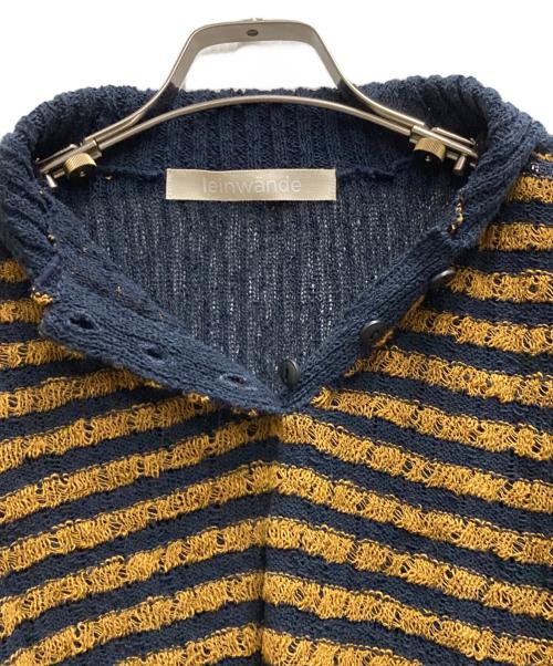 LEINWANDE（ラインヴァンド）LEINWANDE (ラインヴァンド) Konjac Yarn Border Polo ネイビー×オレンジ サイズ:Sの古着・服飾アイテム