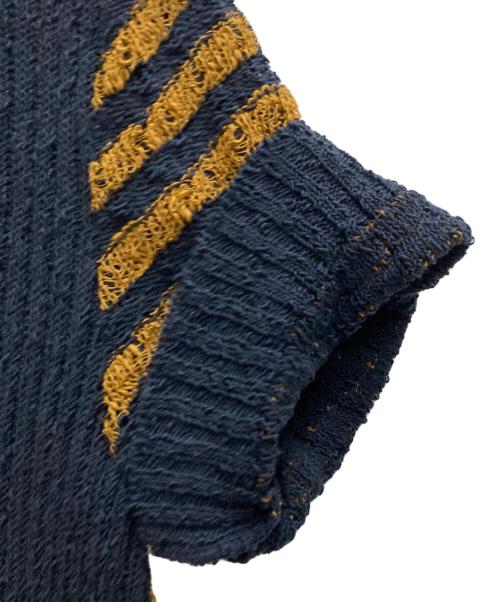 LEINWANDE（ラインヴァンド）LEINWANDE (ラインヴァンド) Konjac Yarn Border Polo ネイビー×オレンジ サイズ:Sの古着・服飾アイテム