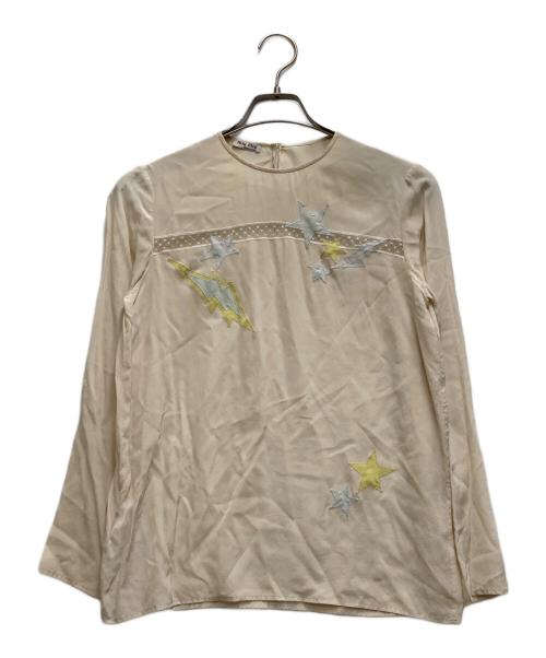 MIU MIU（ミュウミュウ）MIU MIU (ミュウミュウ) スター刺繍シルクブラウス ベージュ サイズ:38の古着・服飾アイテム