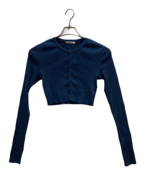 AURALEE（オーラリー）AURALEE (オーラリー) COTTON HIGH GAUGE RIB KNIT CROPPED CREW NECK CARDIGAN ブルーの古着・服飾アイテム