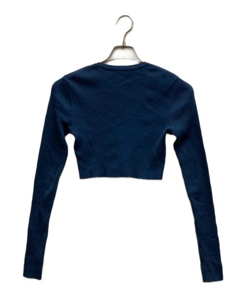 AURALEE（オーラリー）AURALEE (オーラリー) COTTON HIGH GAUGE RIB KNIT CROPPED CREW NECK CARDIGAN ブルーの古着・服飾アイテム