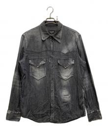 DSQUARED2（ディースクエアード）の古着「ダメージデニムウエスタンシャツ」｜ブラック