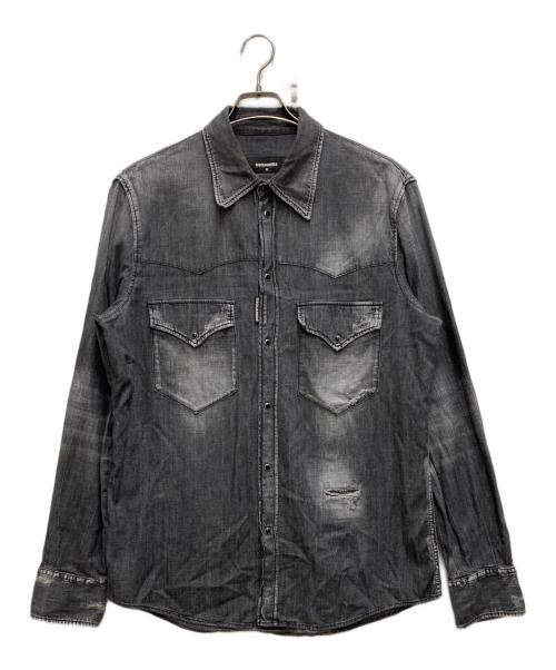DSQUARED2（ディースクエアード）DSQUARED2 (ディースクエアード) ダメージデニムウエスタンシャツ ブラック サイズ:52の古着・服飾アイテム