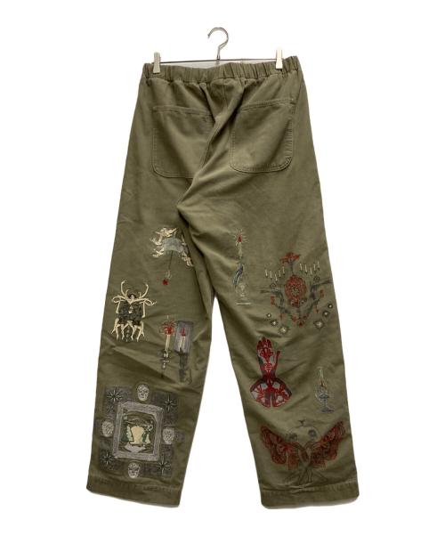 samuel zelig（サミュエル ゼリグ）SAMUEL ZELIG (サミュエル ゼリグ) Amy Green Canvas Pant with Multicolor Embroidery オリーブ サイズ:XLの古着・服飾アイテム