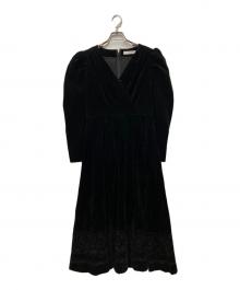 HER LIP TO（ハーリップトゥ）の古着「Embroidered Velour Midi Dress」｜ブラック