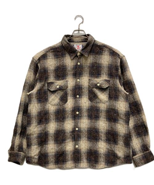 son of the cheese（（サノバチーズ））SON OF THE CHEESE (（サノバチーズ）) NEP TWEED SHIRT ブラウン×グレー サイズ:XLの古着・服飾アイテム