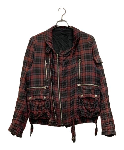 UNDERCOVER（アンダーカバー）UNDERCOVER (アンダーカバー) シワ加工ガーゼライダースジャケット レッド サイズ:2の古着・服飾アイテム