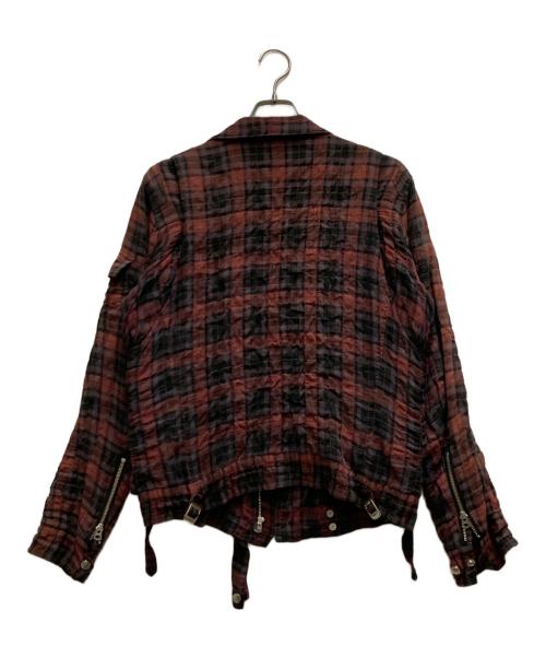 UNDERCOVER（アンダーカバー）UNDERCOVER (アンダーカバー) シワ加工ガーゼライダースジャケット レッド サイズ:2の古着・服飾アイテム