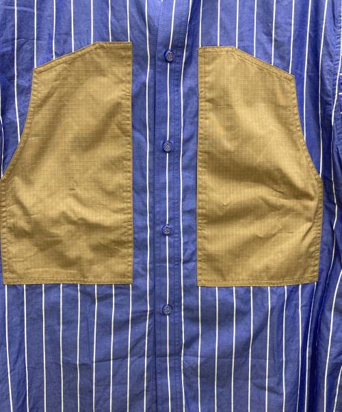 WHITE MOUNTAINEERING（ホワイトマウンテ二アニング）WHITE MOUNTAINEERING (ホワイトマウンテ二アニング) MID GUSSET SLEEVE STRIPE WORK SHIRT ネイビー サイズ:SIZE 2の古着・服飾アイテム