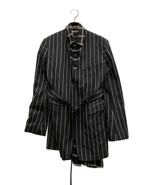 Maison MIHARA YASUHIRO（メゾン ミハラ ヤスヒロ）Maison MIHARA YASUHIRO (メゾン ミハラ ヤスヒロ) シャツレイヤードストライプジャケット ブラック サイズ:38の古着・服飾アイテム