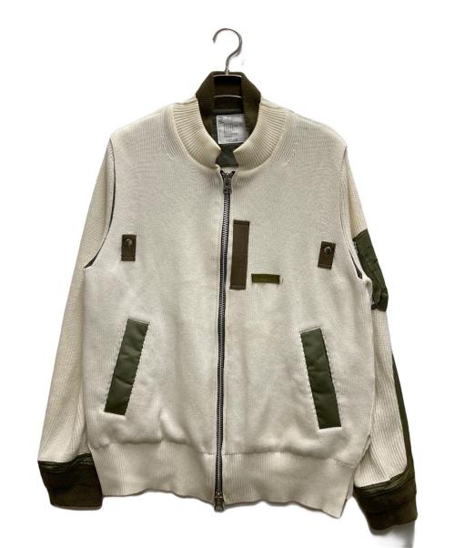sacai（サカイ）sacai (サカイ) ニット切替MA-1ジャケット ホワイト×カーキ サイズ:1の古着・服飾アイテム