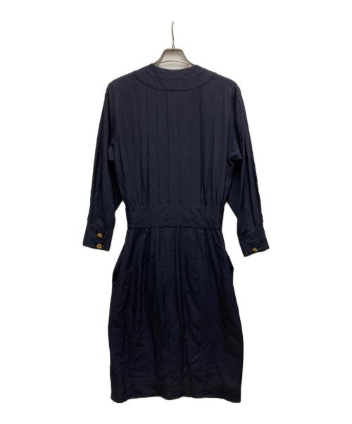 CHANEL（シャネル）CHANEL (シャネル) ノーカラーワンピース ネイビー サイズ:38の古着・服飾アイテム