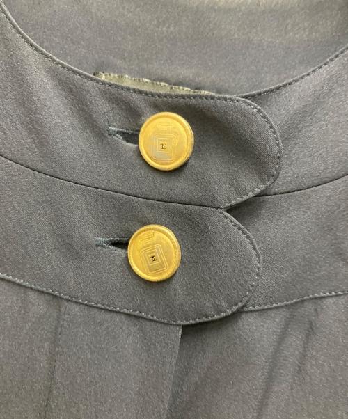 CHANEL（シャネル）CHANEL (シャネル) ノーカラーワンピース ネイビー サイズ:38の古着・服飾アイテム