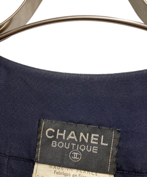 CHANEL（シャネル）CHANEL (シャネル) ノーカラーワンピース ネイビー サイズ:38の古着・服飾アイテム