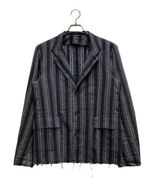 CHRISTIAN DADA（クリスチャンダダ）CHRISTIAN DADA (クリスチャンダダ) デザイン加工ストライプテーラードジャケット グレー×ネイビー サイズ:46の古着・服飾アイテム