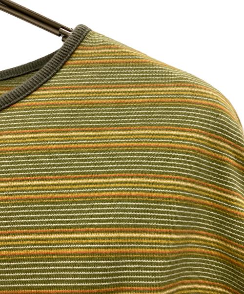 PWA（プア）PWA (プア) STRIPED PIPING L/S TEE オレンジ×カーキ サイズ:XLの古着・服飾アイテム