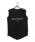 BALMAINバルマン）の古着「ロゴプリントノースリーブカットソー」｜ブラック