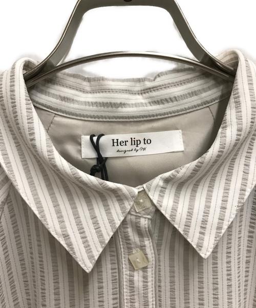 HER LIP TO（ハーリップトゥ）Her lip to (ハーリップトゥ) Volume Sleeve Stripe Dress グレー×ホワイト サイズ:Mの古着・服飾アイテム