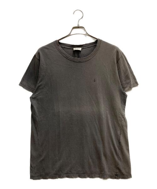 Saint Laurent Paris（サンローランパリ）Saint Laurent Paris (サンローランパリ) ダメージ加工ロゴ刺繍Tシャツ グレー サイズ:Lの古着・服飾アイテム