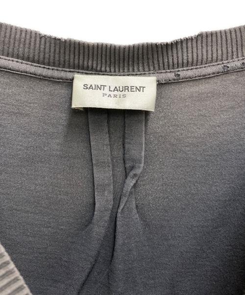 Saint Laurent Paris（サンローランパリ）Saint Laurent Paris (サンローランパリ) ダメージ加工ロゴ刺繍Tシャツ グレー サイズ:Lの古着・服飾アイテム