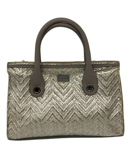 JIMMY CHOO（ジミーチュウ）JIMMY CHOO (ジミーチュウ) ラフィアハンドバッグ ベージュの古着・服飾アイテム