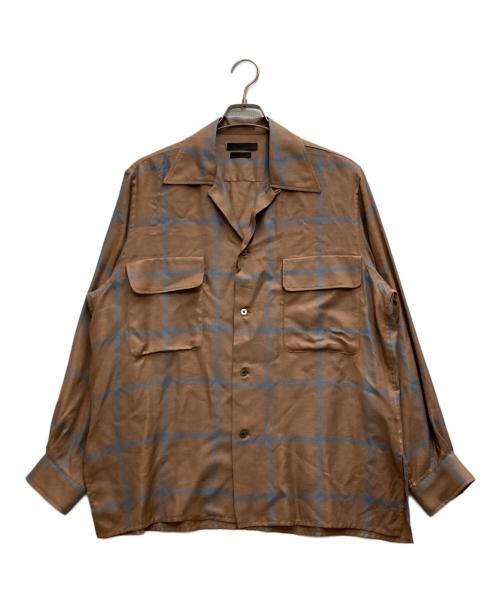 YOKE（ヨーク）YOKE (ヨーク) RAYON WOOL PLAID OPEN COLLAR SHIRT ブラウン サイズ:1の古着・服飾アイテム