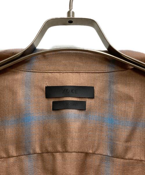 YOKE（ヨーク）YOKE (ヨーク) RAYON WOOL PLAID OPEN COLLAR SHIRT ブラウン サイズ:1の古着・服飾アイテム