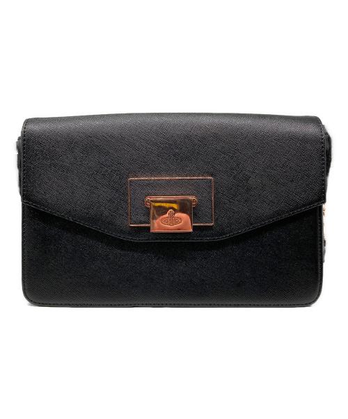 Vivienne Westwood（ヴィヴィアンウエストウッド）Vivienne Westwood (ヴィヴィアンウエストウッド) サフィアーノチェーンショルダーバッグ ブラックの古着・服飾アイテム
